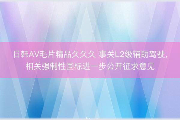 日韩AV毛片精品久久久 事关L2级辅助驾驶，相关强制性国标进一步公开征求意见