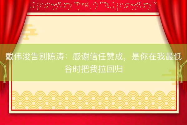 戴伟浚告别陈涛：感谢信任赞成，是你在我最低谷时把我拉回归