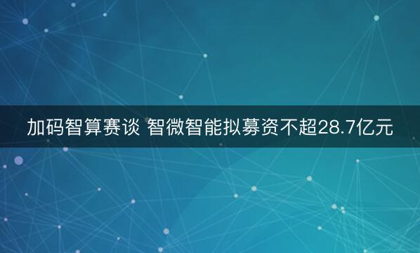 加码智算赛谈 智微智能拟募资不超28.7亿元