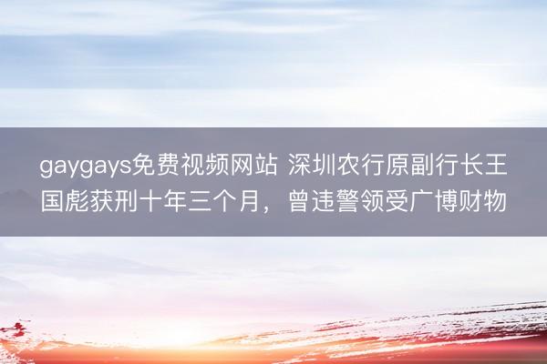 gaygays免费视频网站 深圳农行原副行长王国彪获刑十年三个月，曾违警领受广博财物